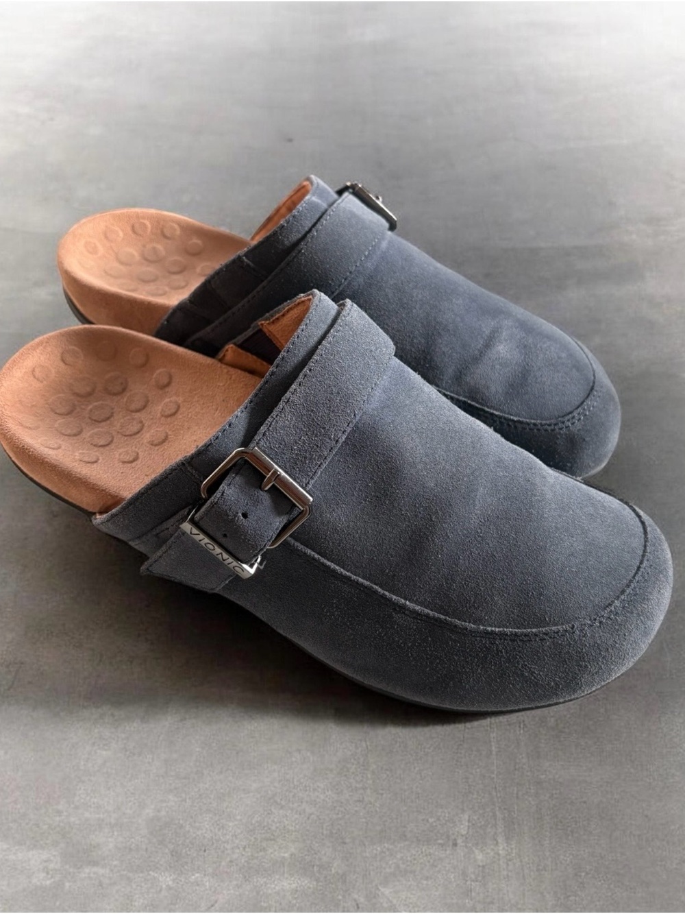 VIONIC Blue Suede Leather Slip Ons Mules Buckle Detail Size 10/10.5 - Picture 4 of 8